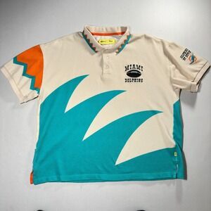 Miami Dolphins Dunvin Polo Shirt Mens Large Colorblock Teal Wave Retro 90s NFL